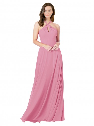 Hautrosa A-Linien Neckholder Chiffon Lange Brautjungfernkleider / Abiballkleider Ausverkauf