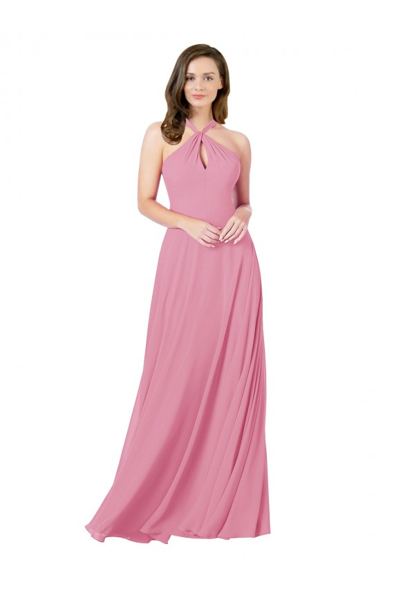 Hautrosa A-Linien Neckholder Chiffon Lange Brautjungfernkleider / Abiballkleider Ausverkauf