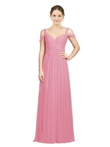 Hautrosa A-Linien Off-Schulter Chiffon Lange Brautjungfernkleider Ausverkauf