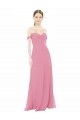 Hautrosa A-Linien Off-Schulter Chiffon Lange Brautjungfernkleider Ausverkauf