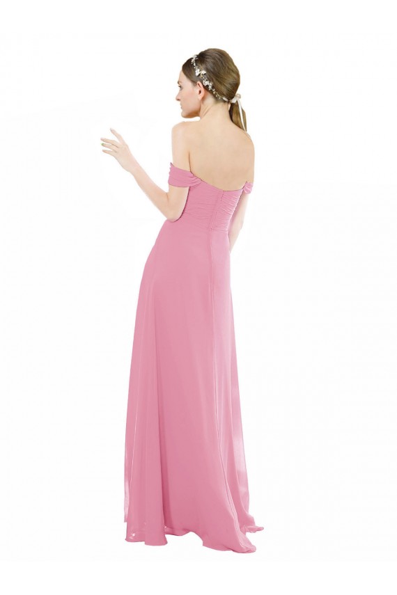 Hautrosa A-Linien Off-Schulter Chiffon Lange Brautjungfernkleider Ausverkauf