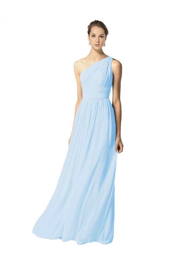 Helles Himmelblau A-Linien Eine-Schulter Chiffon Lange Brautjungfernkleider Ausverkauf