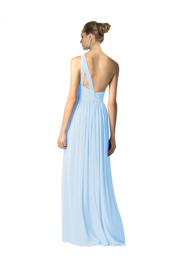 Helles Himmelblau A-Linien Eine-Schulter Chiffon Lange Brautjungfernkleider Ausverkauf