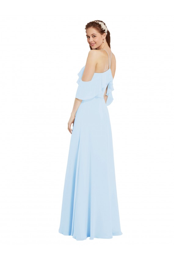 Helles Himmelblau A-Linien Neckholder Chiffon Lange Brautjungfernkleider Ausverkauf