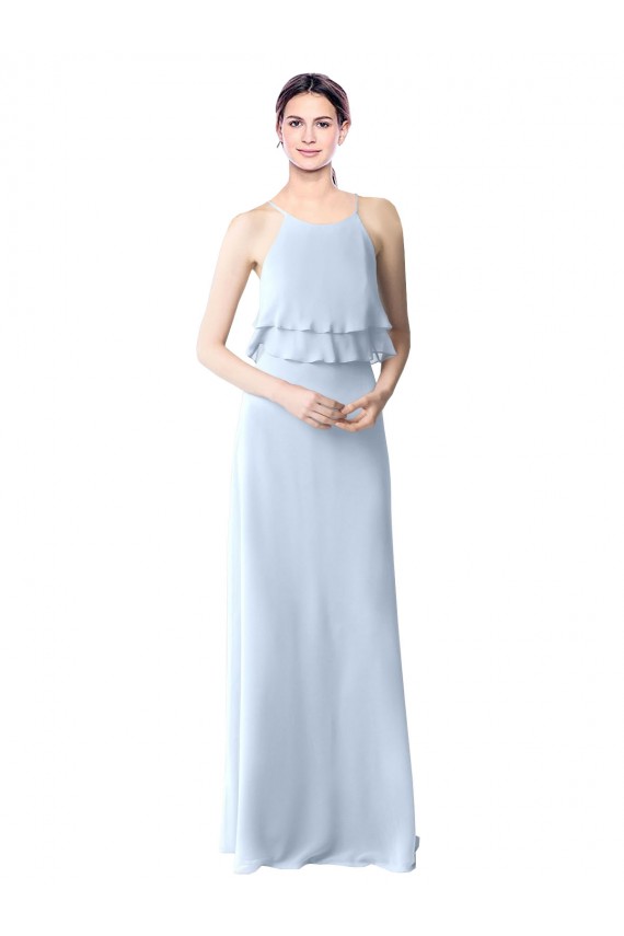 Helles Himmelblau A-Linien Neckholder Chiffon Lange Brautjungfernkleider Ausverkauf