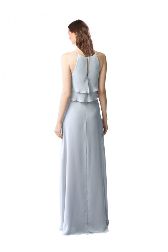 Helles Himmelblau A-Linien Neckholder Chiffon Lange Brautjungfernkleider Ausverkauf