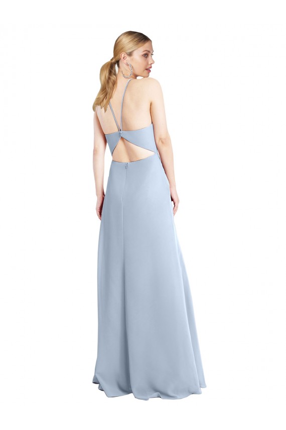 Helles Himmelblau A-Linien Neckholder Chiffon Lange Brautjungfernkleider Ausverkauf