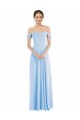 Helles Himmelblau A-Linien Off-Schulter Chiffon Lange Formale Brautjungfernkleider / Abendkleider Ausverkauf