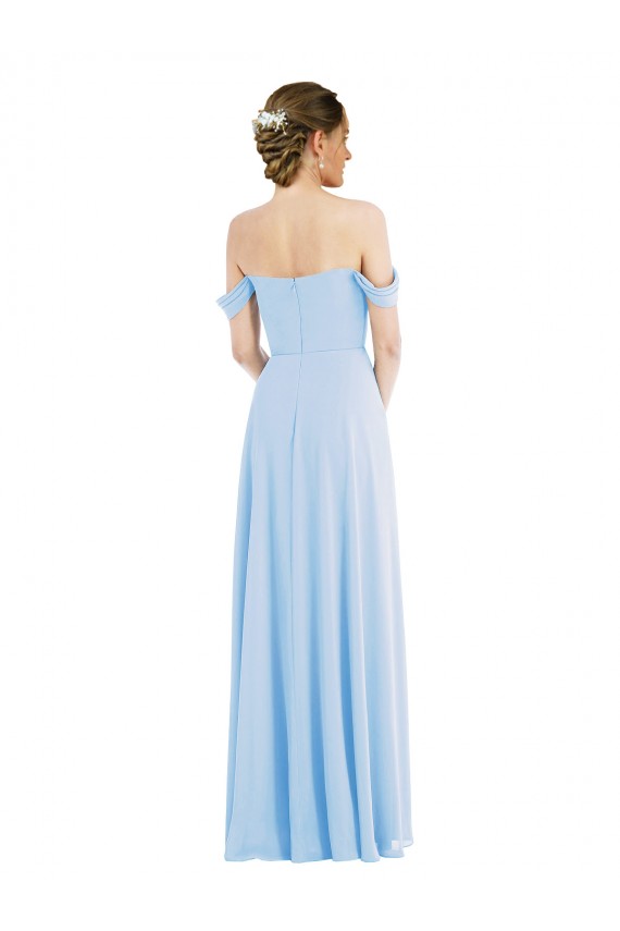 Helles Himmelblau A-Linien Off-Schulter Chiffon Lange Formale Brautjungfernkleider / Abendkleider Ausverkauf