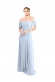 Helles Himmelblau A-Linien Off-Schulter Quadrat Ausschnitt Chiffon Lange Brautjungfernkleider Ausverkauf