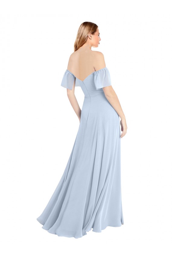 Helles Himmelblau A-Linien Off-Schulter Quadrat Ausschnitt Chiffon Lange Brautjungfernkleider Ausverkauf