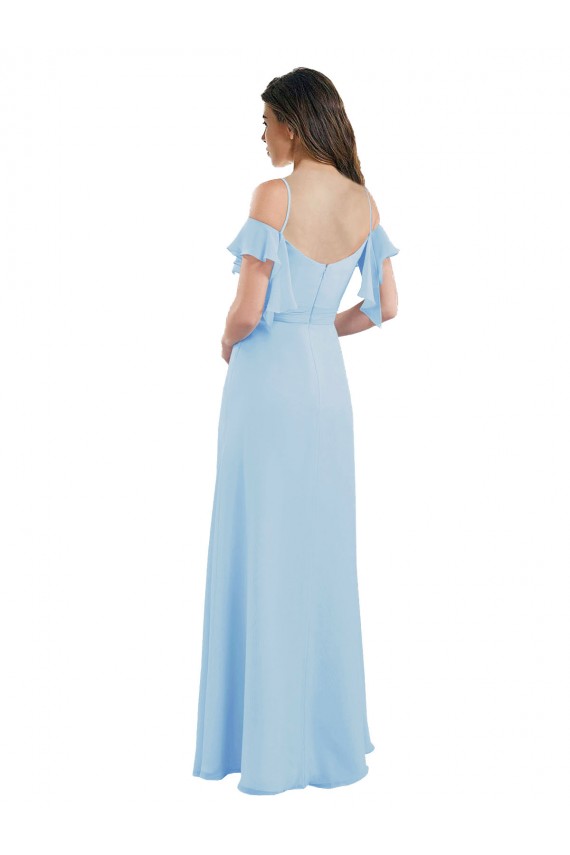 Helles Himmelblau A-Linien Spaghetti-Träger Chiffon Lange Brautjungfernkleider Ausverkauf