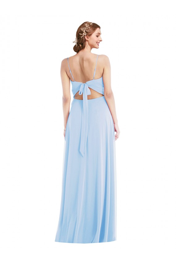 Helles Himmelblau A-Linien Spaghetti-Träger V-Ausschnitt Chiffon Lange Formale Brautjungfernkleider / Abendkleider Ausverkauf