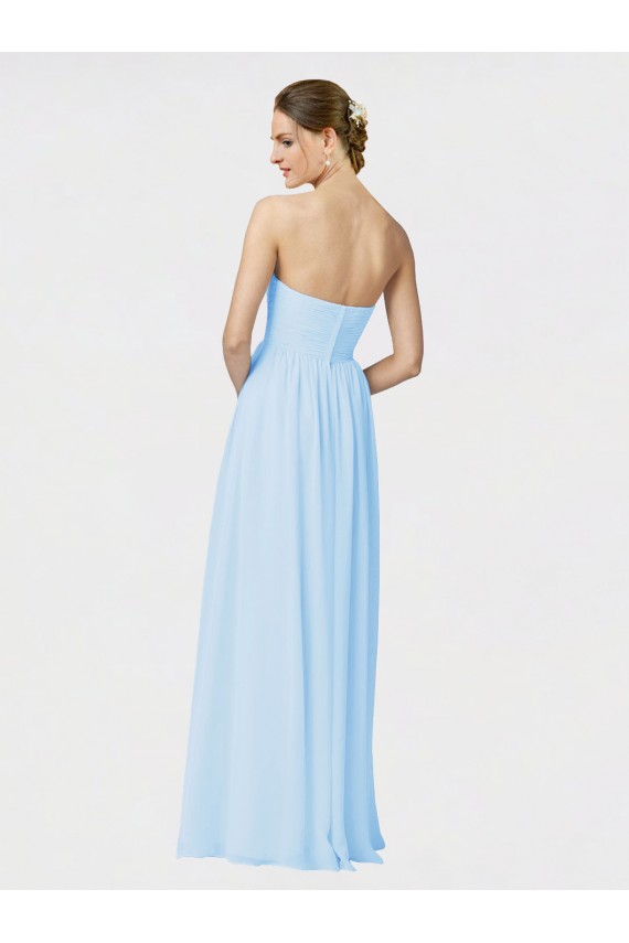 Helles Himmelblau A-Linien Trägerlos Chiffon Lange Brautjungfernkleider Ausverkauf