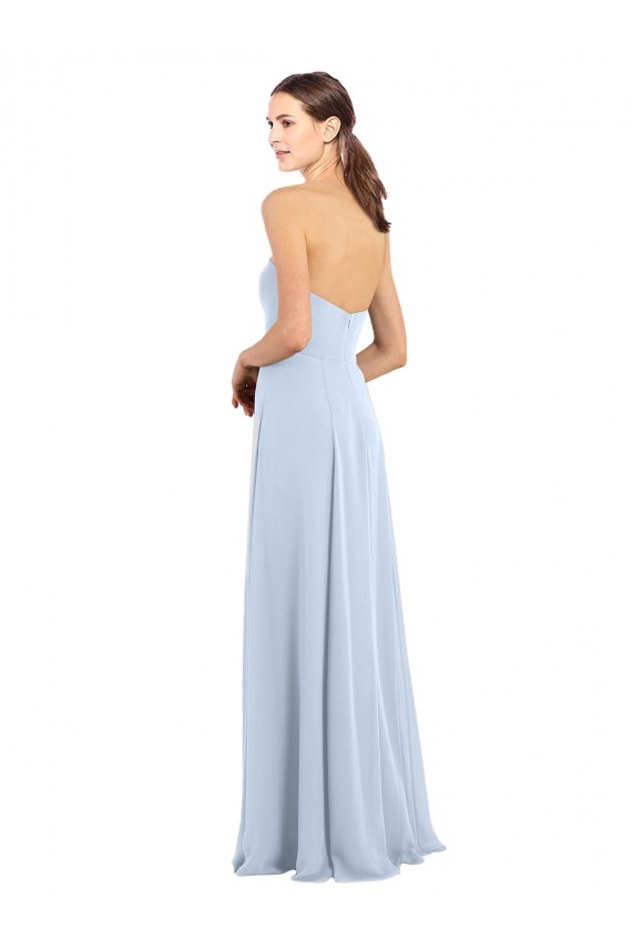 Helles Himmelblau A-Linien Trägerlos Chiffon Lange Brautjungfernkleider Ausverkauf