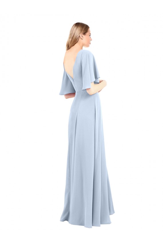 Helles Himmelblau A-Linien V-Ausschnitt Chiffon Lange Brautjungfernkleider Ausverkauf