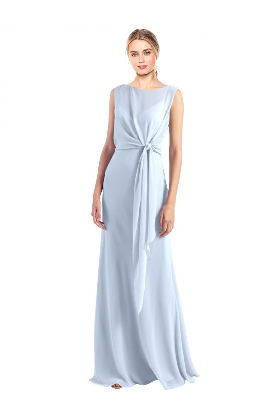 Helles Himmelblau A-Linien V-Ausschnitt Chiffon Lange Brautjungfernkleider Ausverkauf