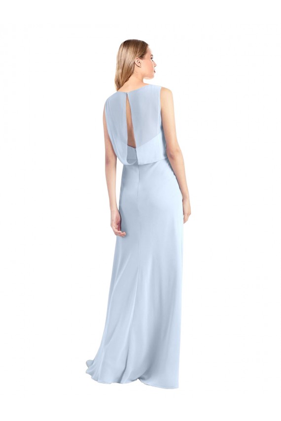 Helles Himmelblau A-Linien V-Ausschnitt Chiffon Lange Brautjungfernkleider Ausverkauf