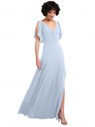 Helles Himmelblau A-Linien V-Ausschnitt Chiffon Lange Brautjungfernkleider Ausverkauf