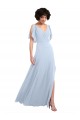 Helles Himmelblau A-Linien V-Ausschnitt Chiffon Lange Brautjungfernkleider Ausverkauf