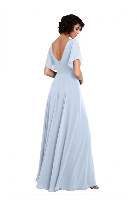 Helles Himmelblau A-Linien V-Ausschnitt Chiffon Lange Brautjungfernkleider Ausverkauf