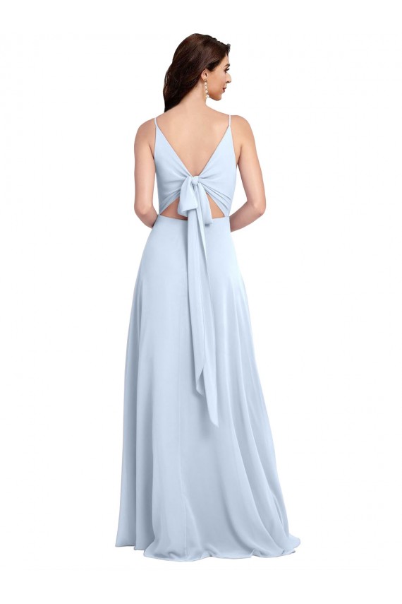 Helles Himmelblau A-Linien V-Ausschnitt Chiffon Lange Brautjungfernkleider Ausverkauf