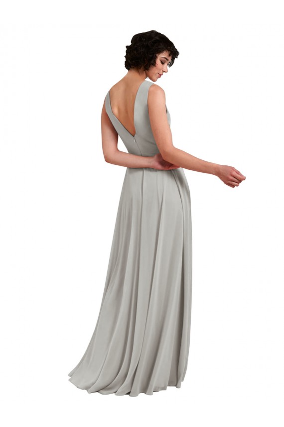 Helles Himmelblau A-Linien V-Ausschnitt Chiffon Lange Brautjungfernkleider Ausverkauf