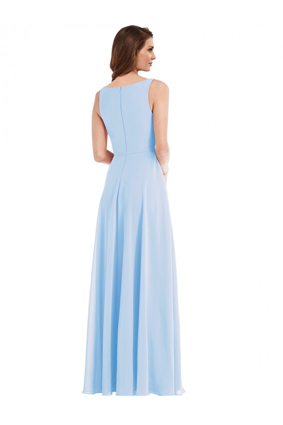 Helles Himmelblau A-Linien V-Ausschnitt Chiffon Lange Brautjungfernkleider Ausverkauf