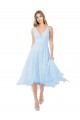 Helles Himmelblau A-Linien V-Ausschnitt Midi Chiffon Kurze Brautjungfernkleider / Cocktailkleider / Heimkehr Kleider Ausverkauf