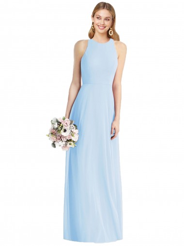 Helles Himmelblau Trompete Neckholder Chiffon Lange Brautjungfernkleider Ausverkauf