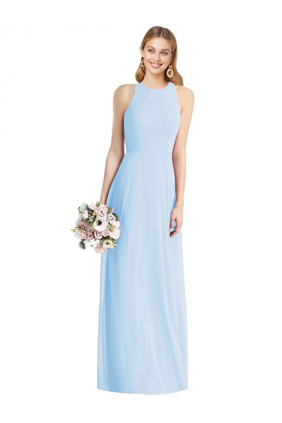 Helles Himmelblau Trompete Neckholder Chiffon Lange Brautjungfernkleider Ausverkauf