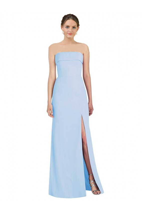 Helles Himmelblau Trompete Trägerlos Chiffon Lange Formale Brautjungfernkleider / Abendkleider Ausverkauf