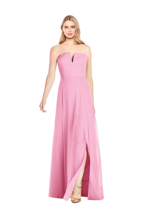 Hot Rosa Trompete V-Ausschnitt Trägerlos Chiffon Lange Brautjungfernkleider Ausverkauf