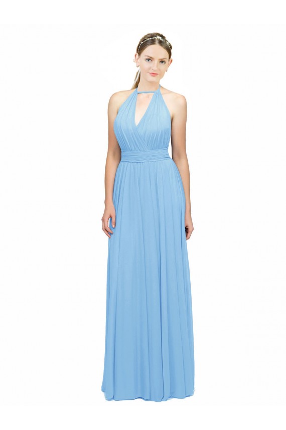 Immergrün A-Linien Neckholder Chiffon Lange Brautjungfernkleider Ausverkauf