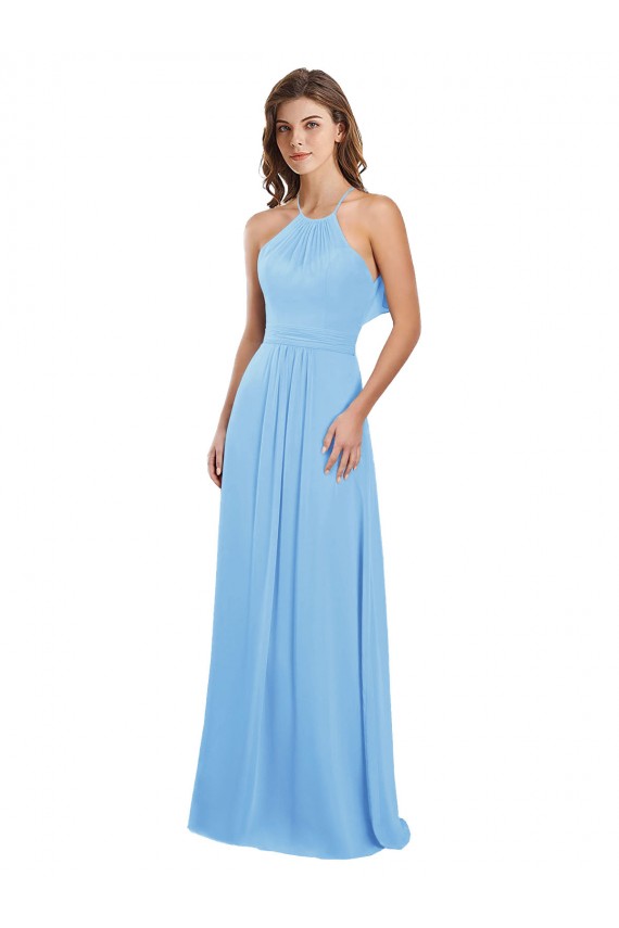 Immergrün A-Linien Neckholder Chiffon Lange Brautjungfernkleider Ausverkauf
