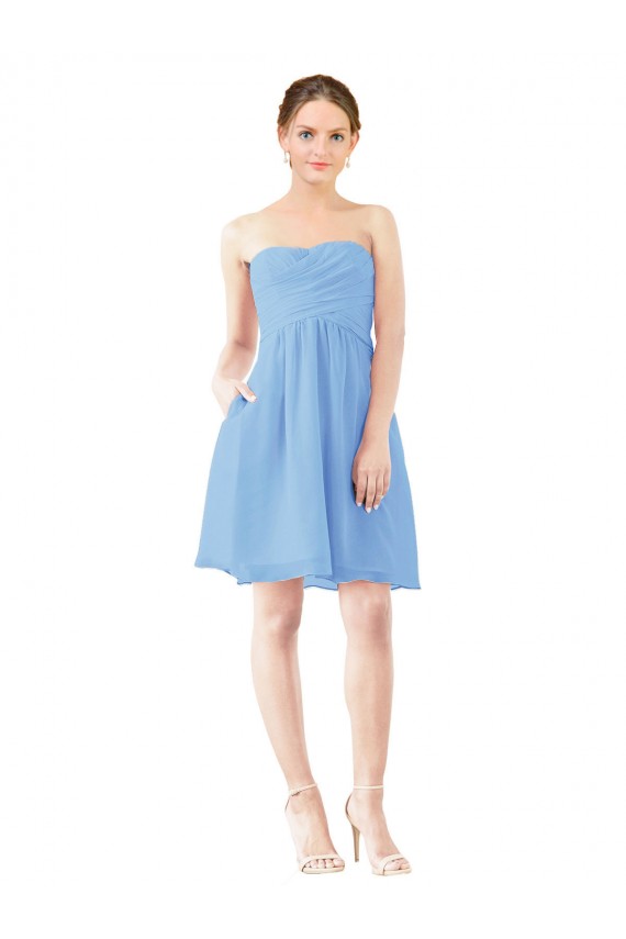 Immergrün A-Linien Trägerlos Knielang Chiffon Kurze Brautjungfernkleider / Cocktailkleider / Heimkehr Kleider Ausverkauf