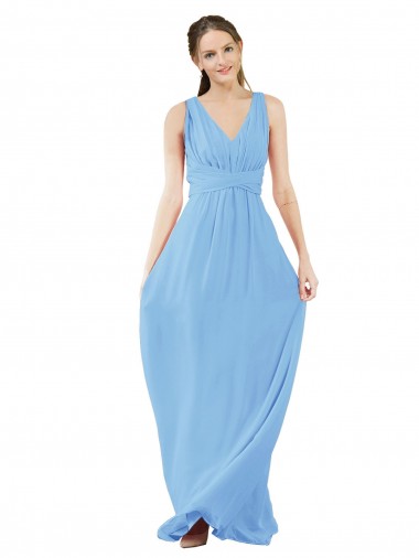 Immergrün A-Linien V-Ausschnitt Chiffon Lange Brautjungfernkleider Ausverkauf