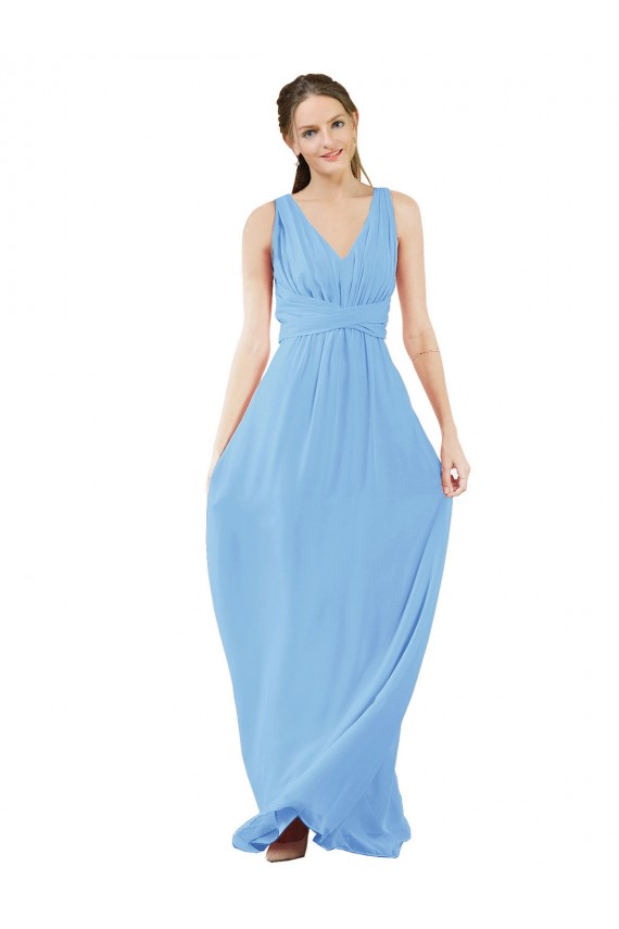 Immergrün A-Linien V-Ausschnitt Chiffon Lange Brautjungfernkleider Ausverkauf