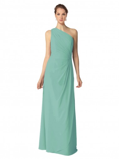 Jade A-Linien Eine-Schulter Chiffon Lange Brautjungfernkleider Ausverkauf