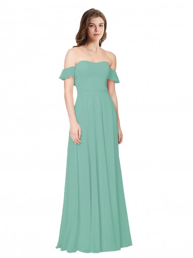 Jade A-Linien Off-Schulter Chiffon Lange Brautjungfernkleider Ausverkauf