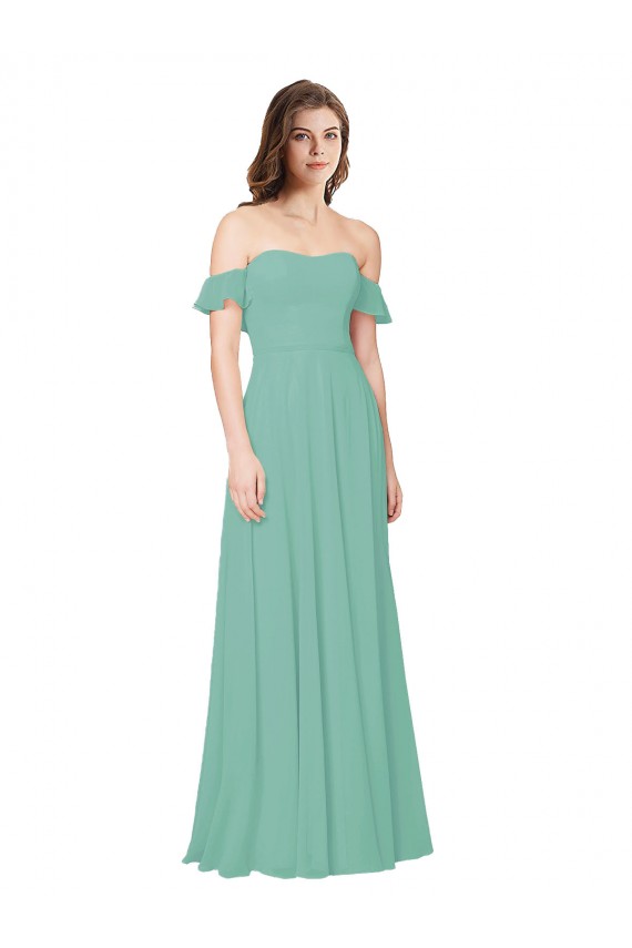 Jade A-Linien Off-Schulter Chiffon Lange Brautjungfernkleider Ausverkauf