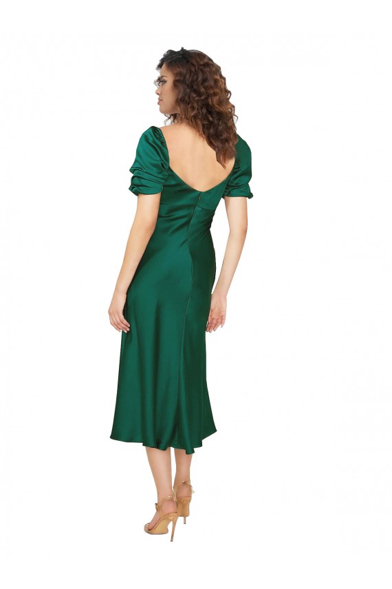 Jagdgrün A-Linien Midi Seidiger Satin Kurze Formale Brautjungfernkleider / Abendkleider / Abiballkleider Ausverkauf