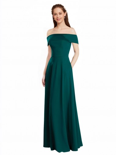 Jagdgrün A-Linien Off-Schulter Chiffon Lange Brautjungfernkleider Ausverkauf