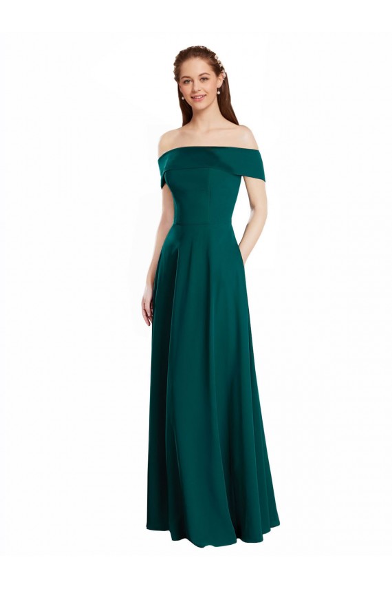 Jagdgrün A-Linien Off-Schulter Chiffon Lange Brautjungfernkleider Ausverkauf