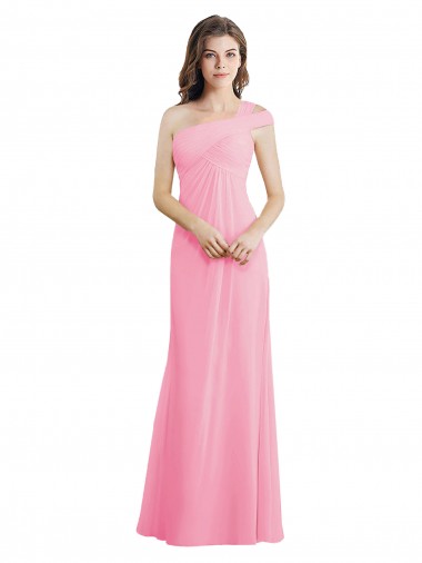 Kaum Rosa A-Linien Eine-Schulter Chiffon Lange Brautjungfernkleider Ausverkauf