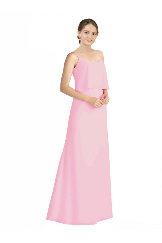 Kaum Rosa A-Linien Spaghetti-Träger Chiffon Lange Brautjungfernkleider Ausverkauf
