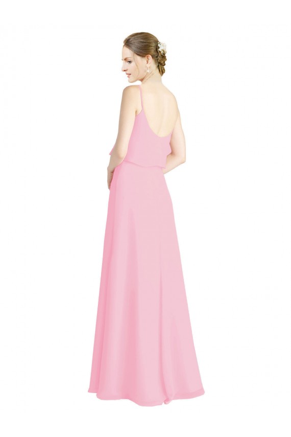 Kaum Rosa A-Linien Spaghetti-Träger Chiffon Lange Brautjungfernkleider Ausverkauf