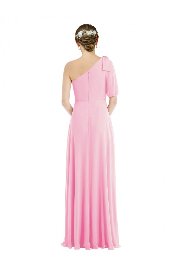 Kaum Rosa Trompete Eine-Schulter Chiffon Lange Brautjungfernkleider Ausverkauf