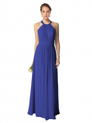 Königsblau A-Linien Neckholder Chiffon Lange Brautjungfernkleider Ausverkauf
