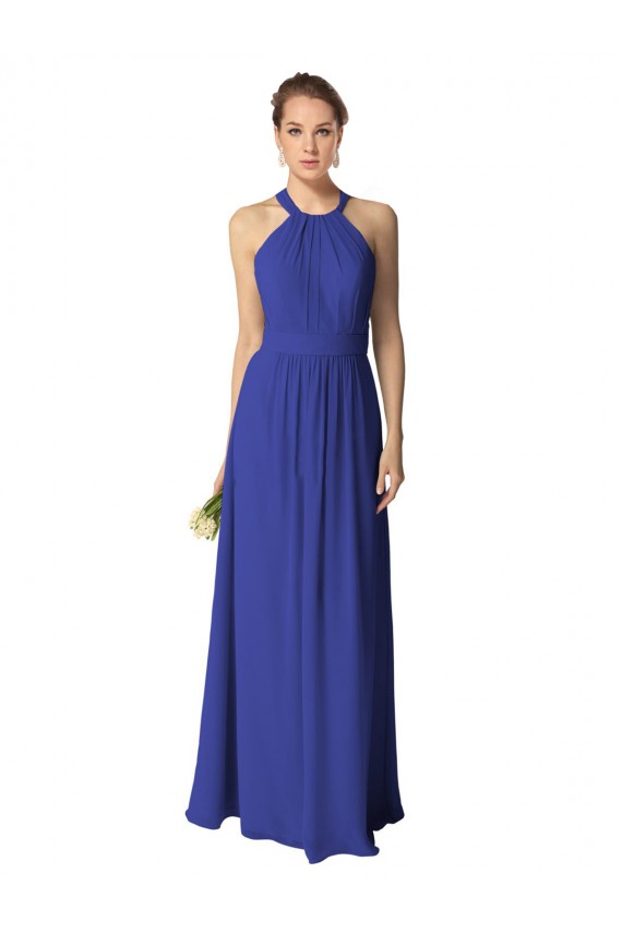 Königsblau A-Linien Neckholder Chiffon Lange Brautjungfernkleider Ausverkauf